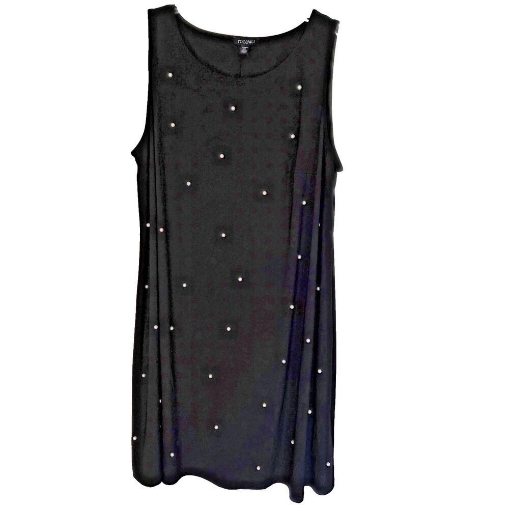 Roz & Ali Black Pearl Embellished Shift Dress Womens 2X Sleeveless LBD- NWT